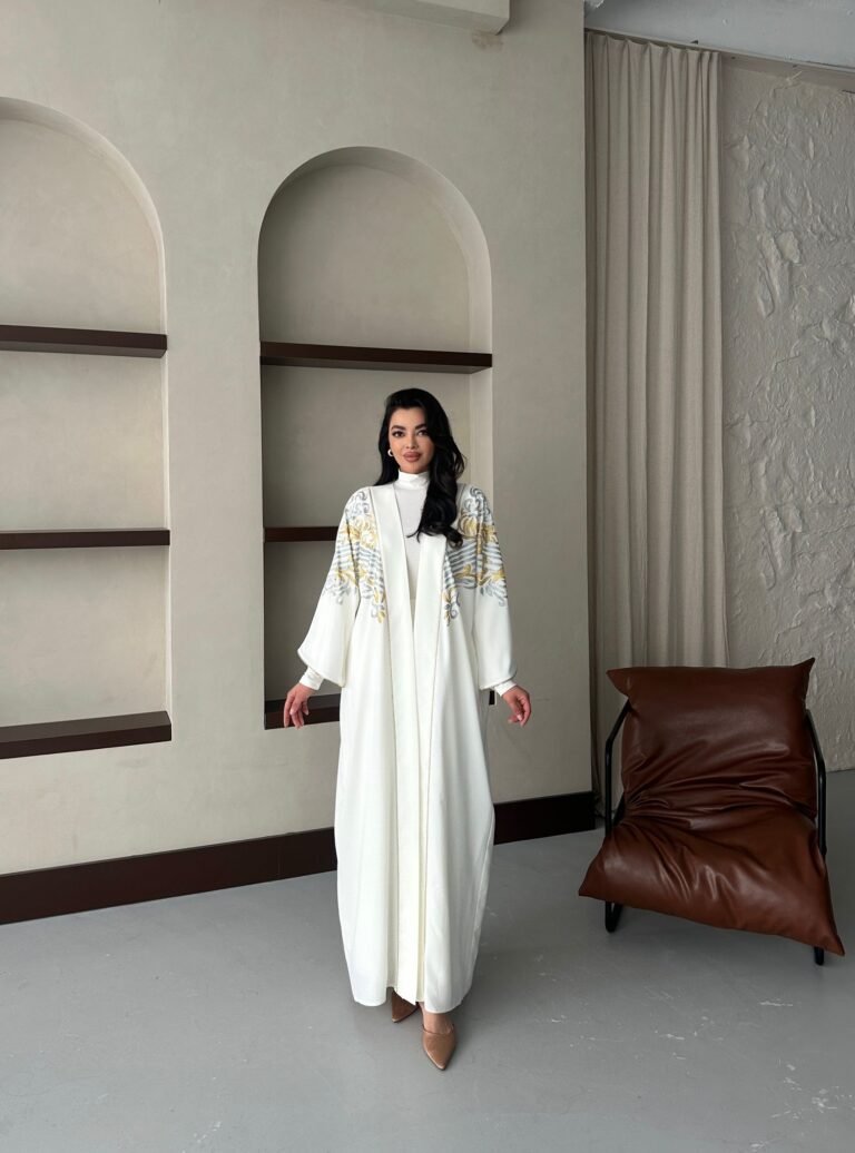Hand made printed white abaya