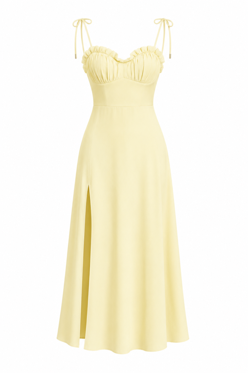 Crep Dress with Bust Cups and Slit Detail