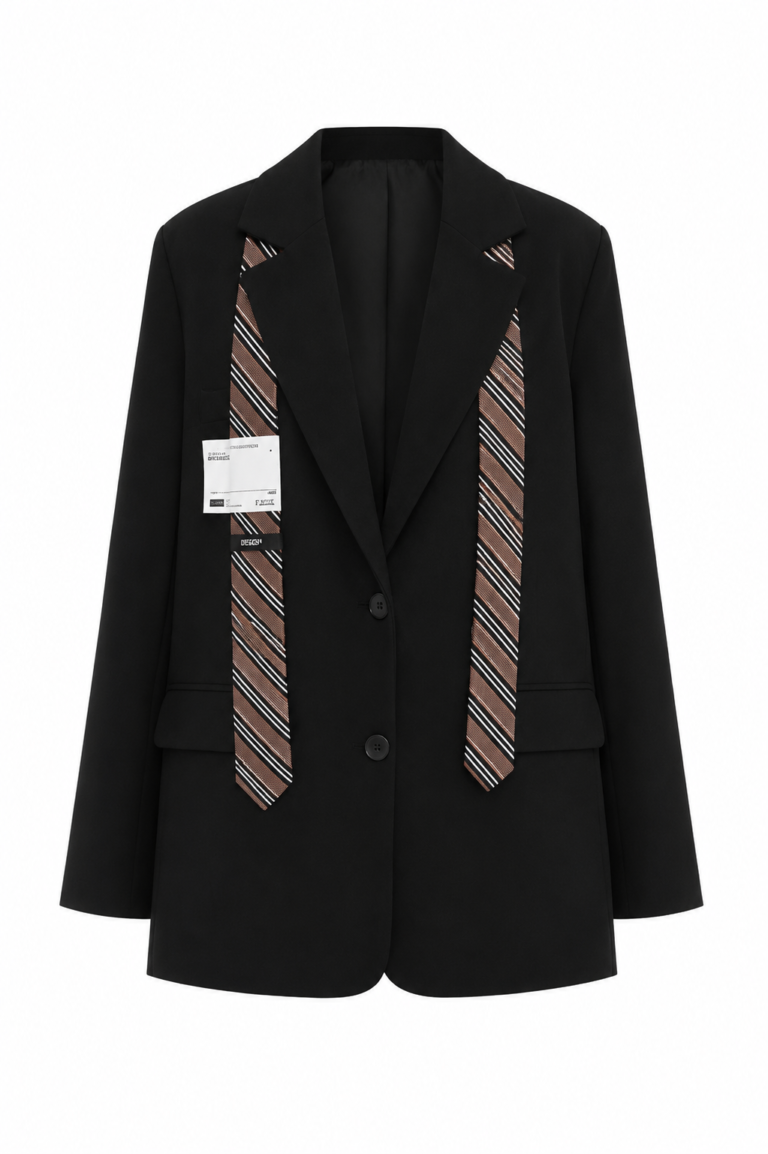Balenciaga brand tie detail navy oversize blazer