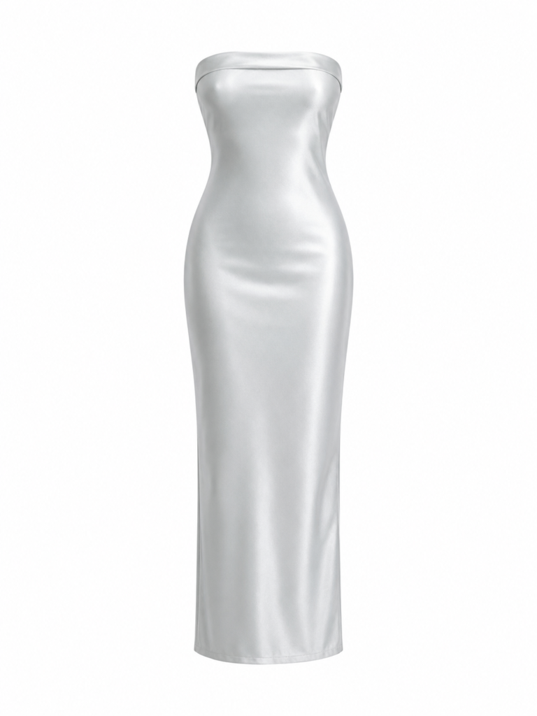 GRAY SHINY STRAPLESS LONG DRESS