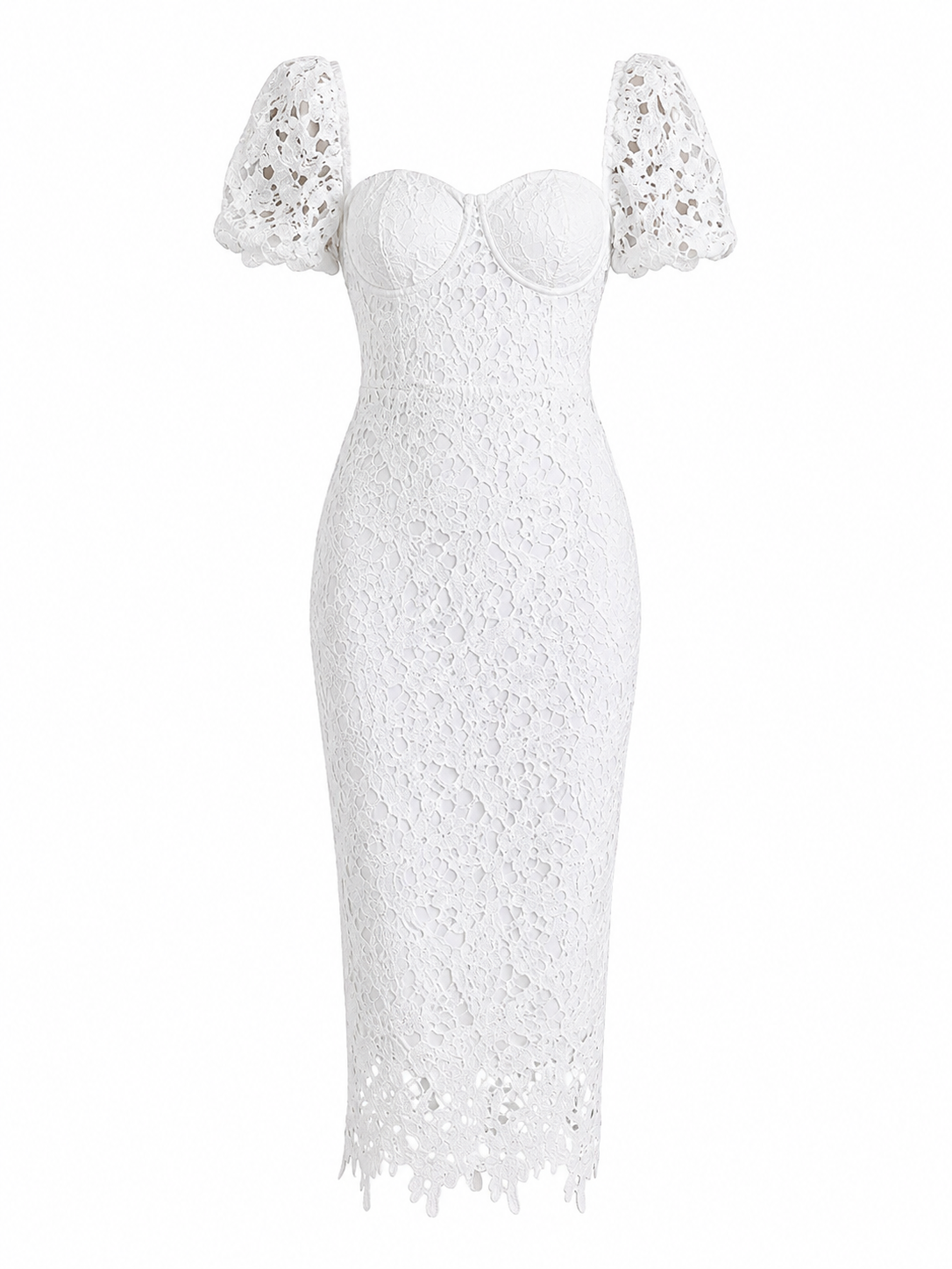WHITE LOW-CUT LACE DESIGN DRESS