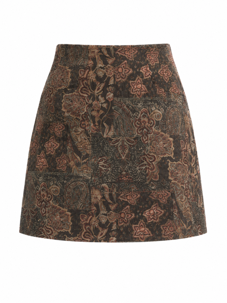 BROWN MARBLE PATTERNED MINI SKIRT