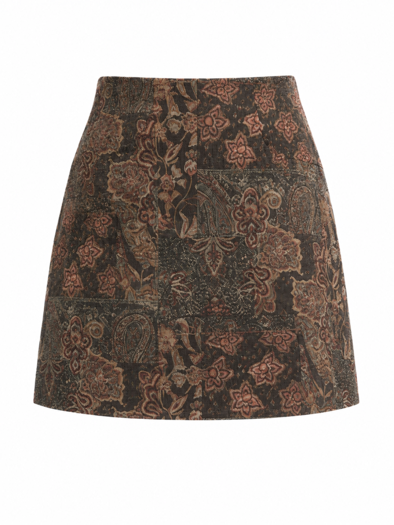 BROWN MARBLE PATTERNED MINI SKIRT