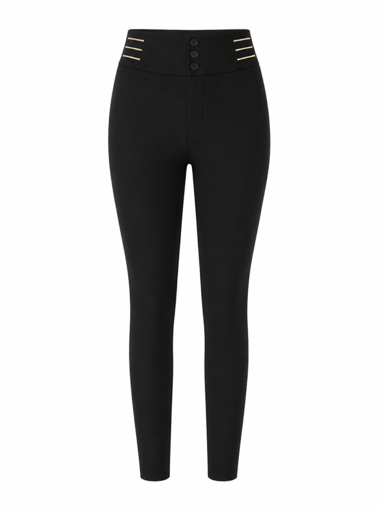 Tibon Black Waistband Three-Button Trousers with Gold Zipper Detail