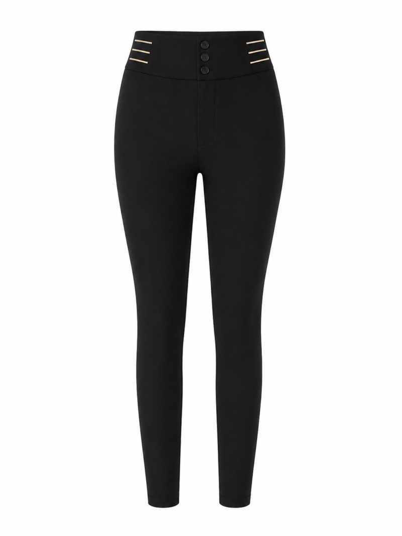 Tibon Black Waistband Three-Button Trousers with Gold Zipper Detail