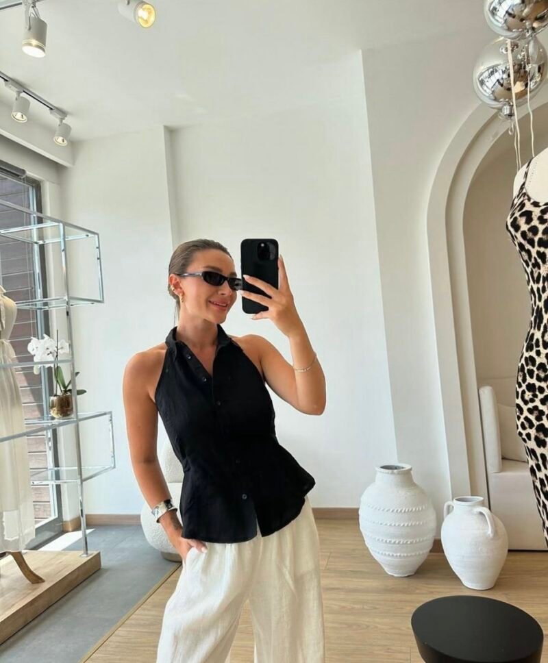 Sleeveless Belted Shirt BLACK