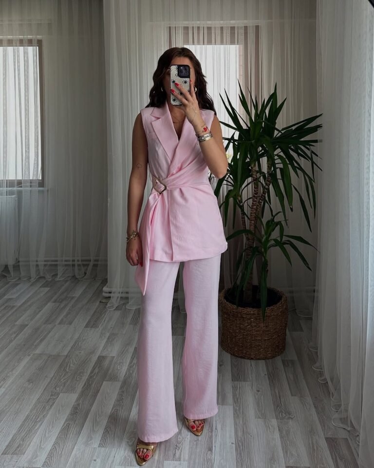 Pink Buckle Detail Vest and Trousers Set