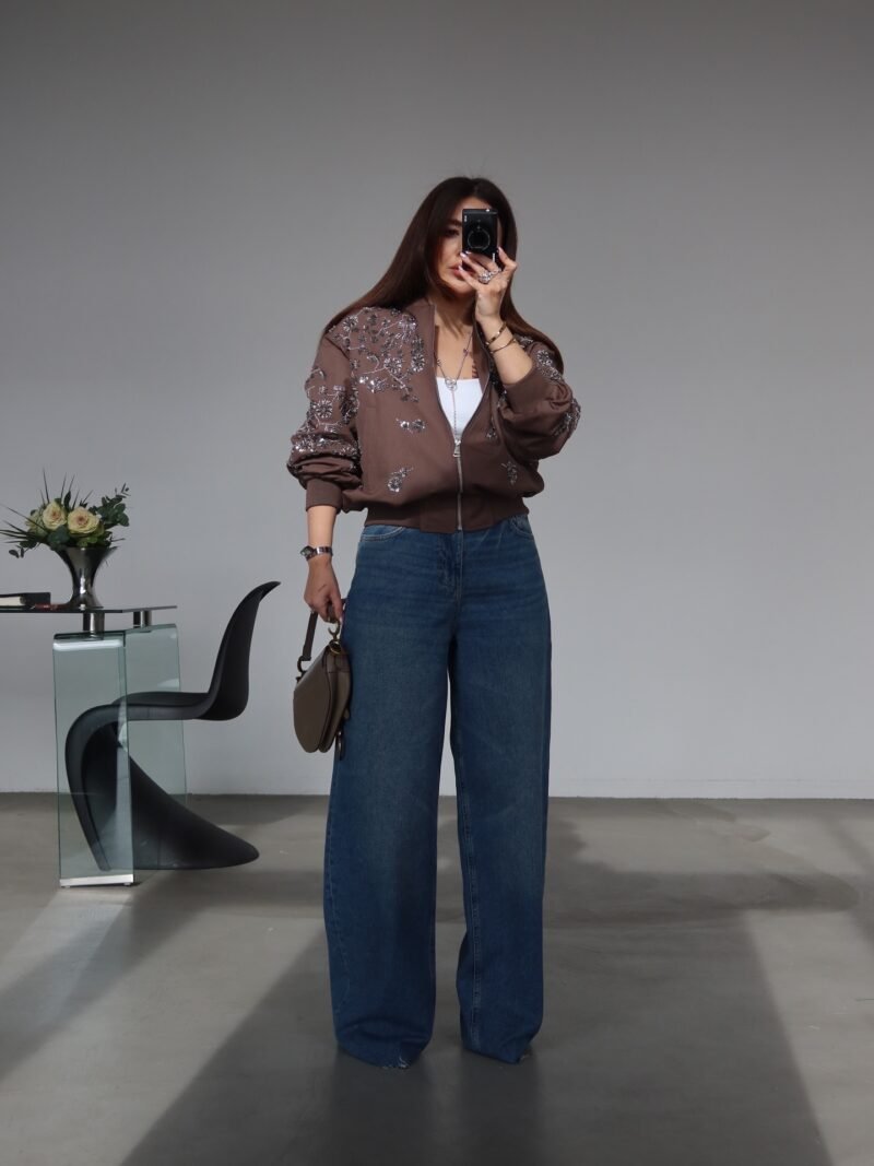 Embellished Bomber Jacket with Elastic Waistband