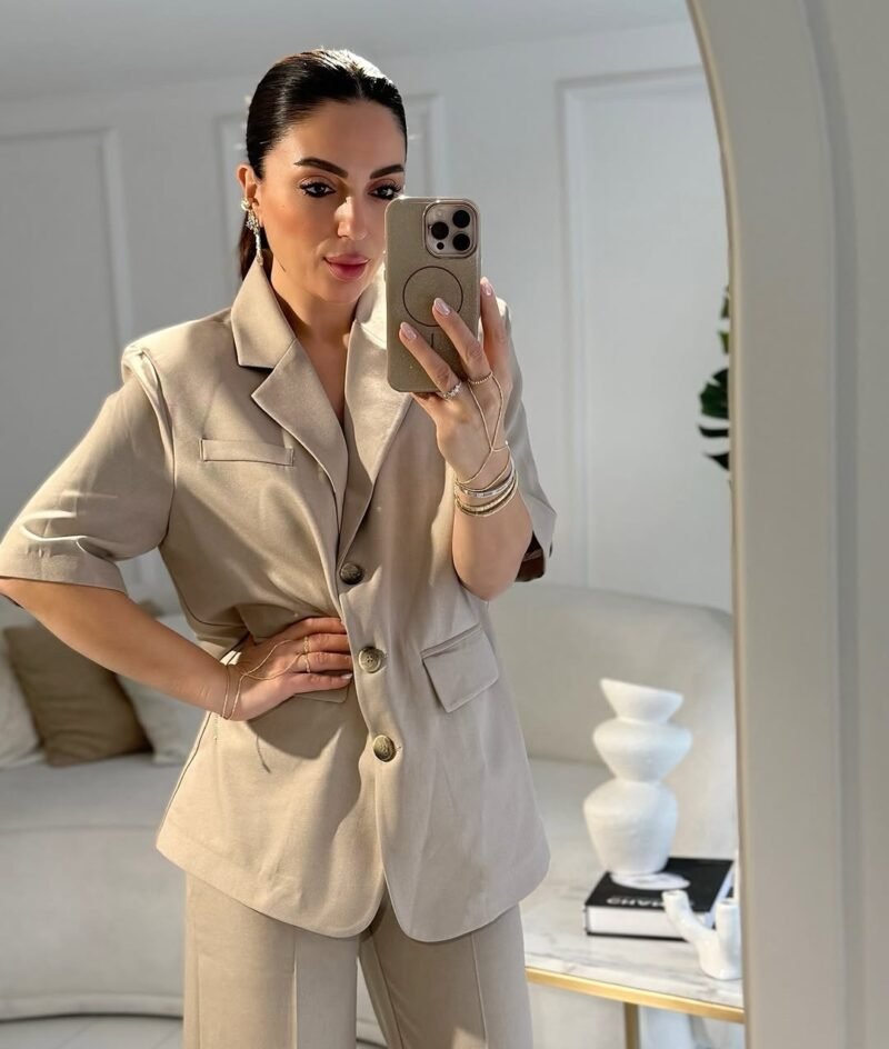 Emily Waistband Elasticated pantalon  Set, Beige