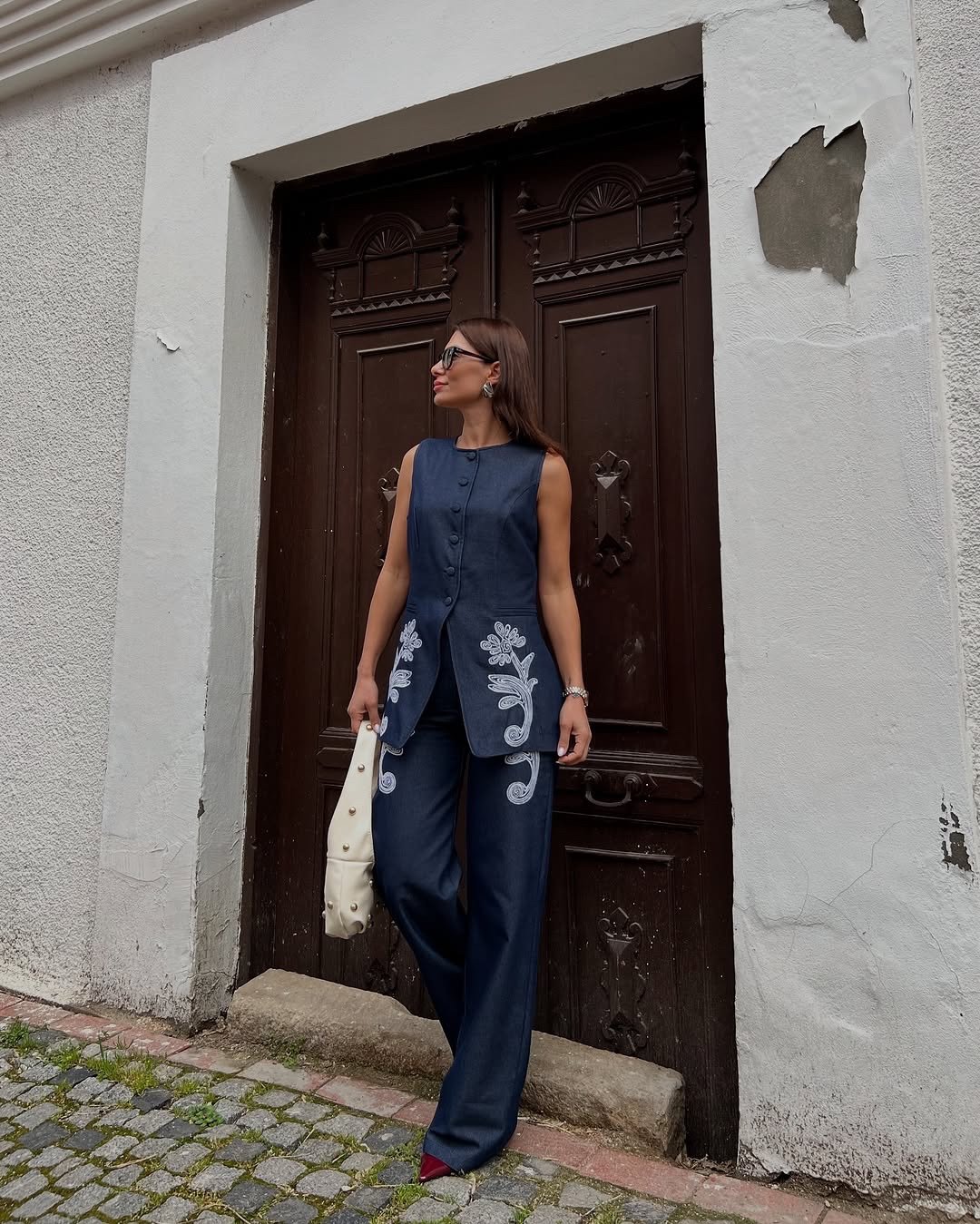 Navy Embroidered Denim Set - Image 4