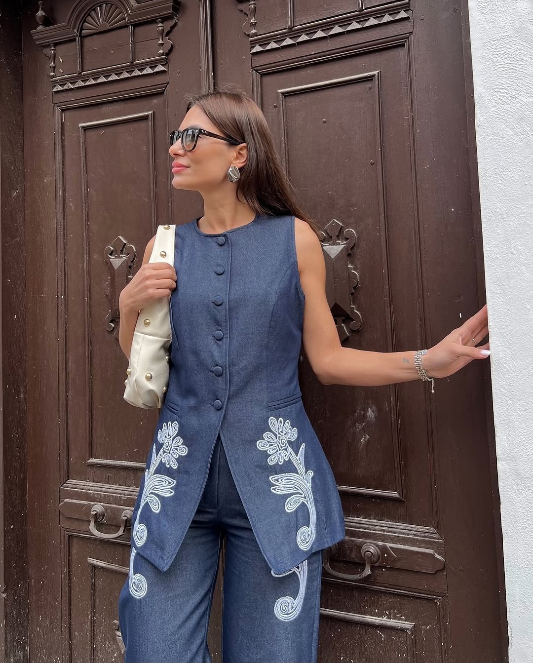 Navy Embroidered Denim Set - Image 3