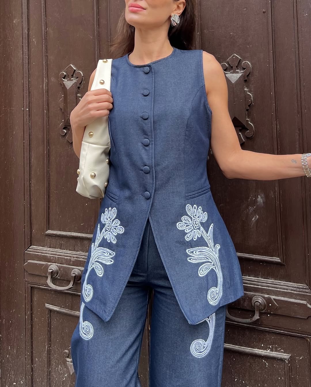 Navy Embroidered Denim Set - Image 2