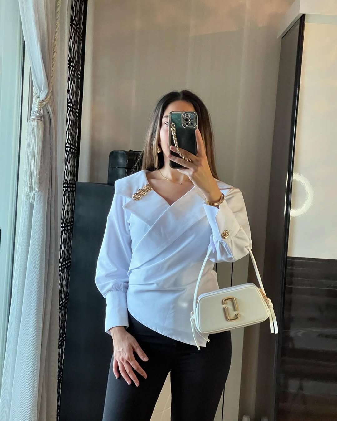 Blouse with Metal Gold Button Detail - Image 4