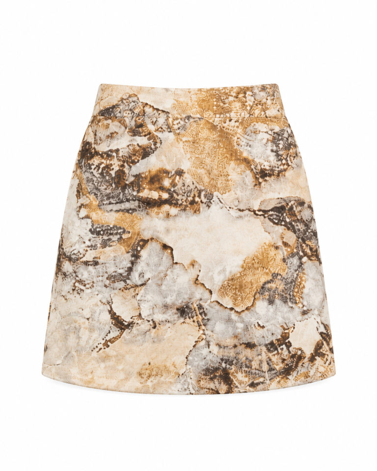 YELLOW MARBLE PATTERNED MINI SKIRT