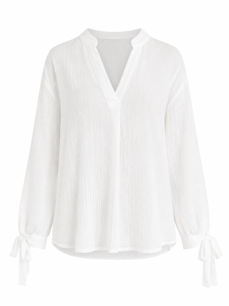 Premium Linen Textured Shirt with Tie Detail, White