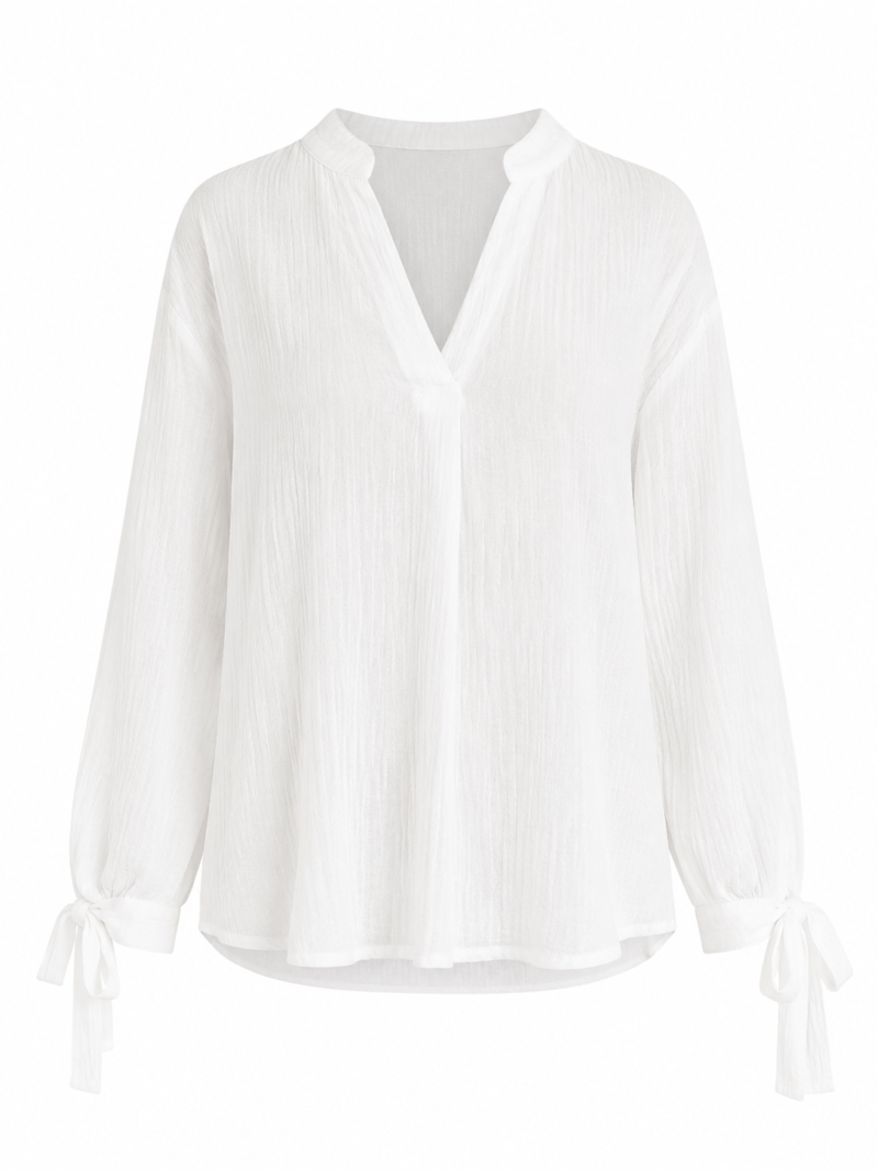 Premium Linen Textured Shirt with Tie Detail, White