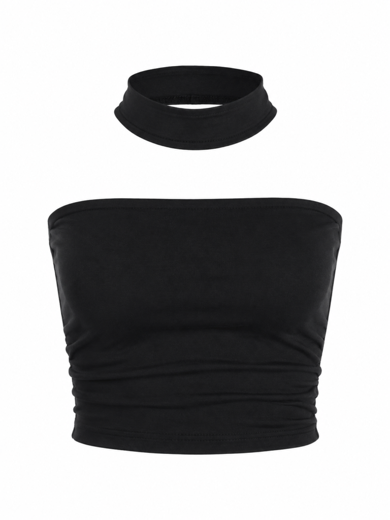 STRAPLESS CROP BLOUSE WITH NECK DETAIL