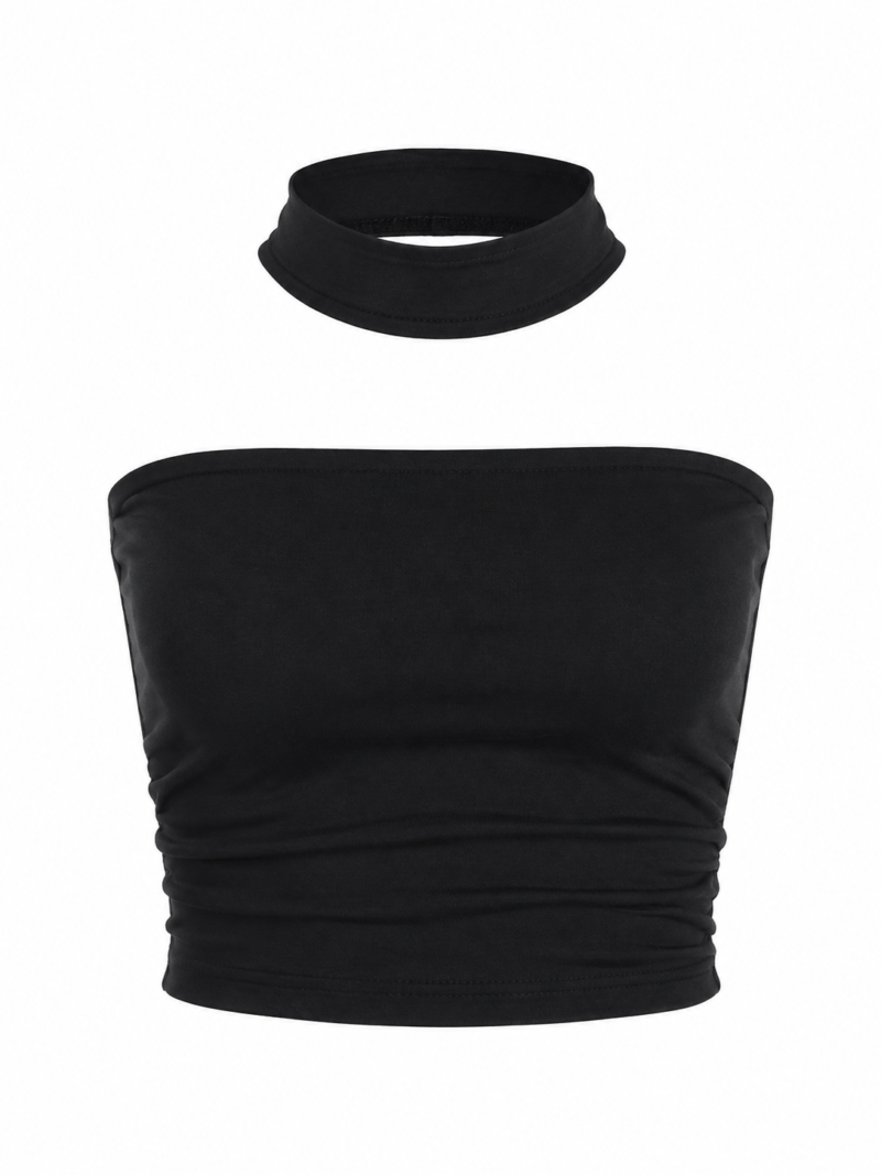 STRAPLESS CROP BLOUSE WITH NECK DETAIL