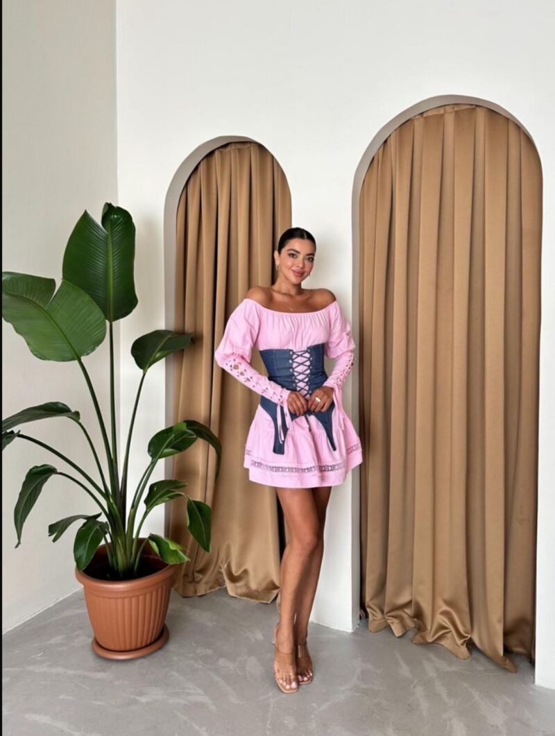 A luxurious  pink corset dress