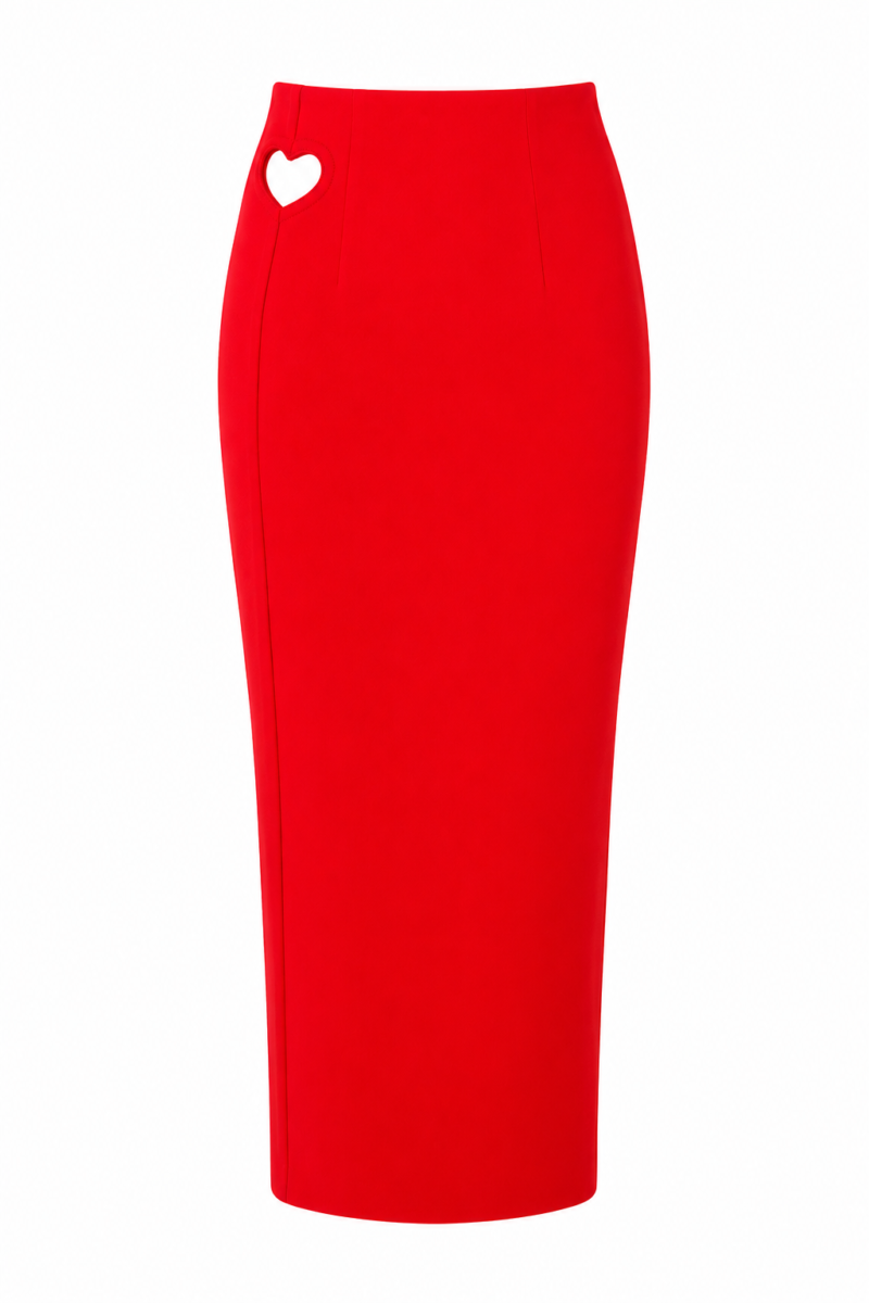 LONG SKIRT WITH HEART DETAIL - RED