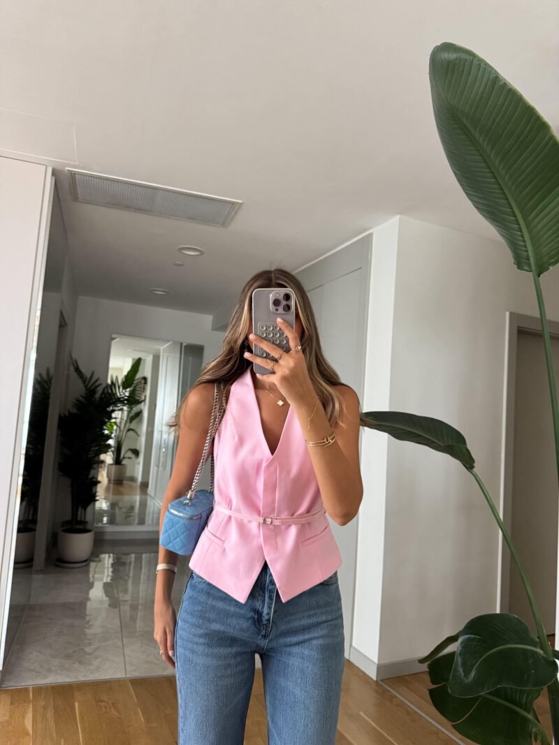 Michel Belted Halter Neck Blouse - Pink