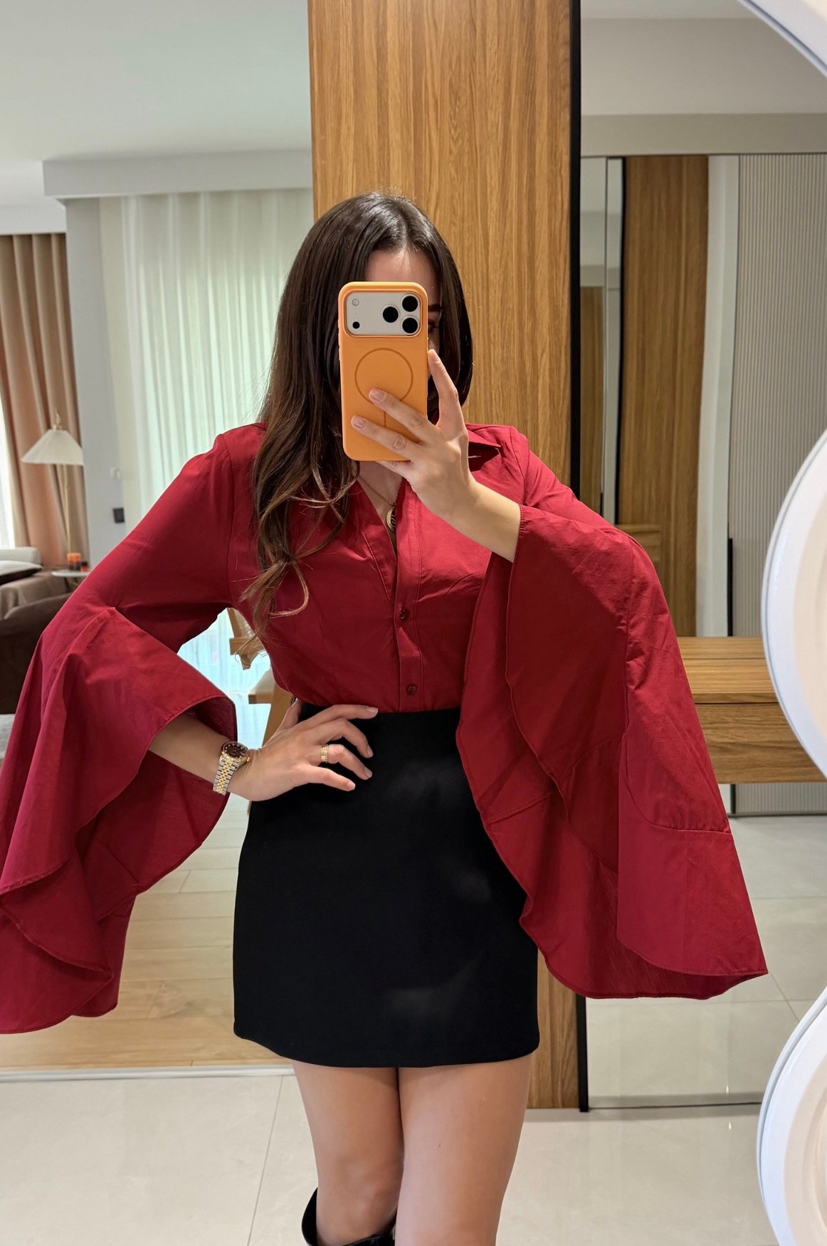 Hailey Red Spanish Sleeve Shirt - Image 3