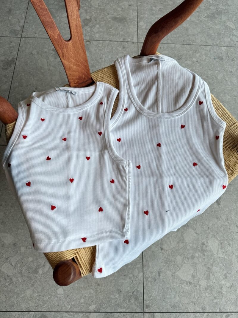 Dilvin Red Heart Embroidered Crop Top