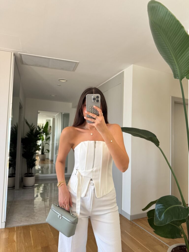 Zippered Design Corset Blouse - White