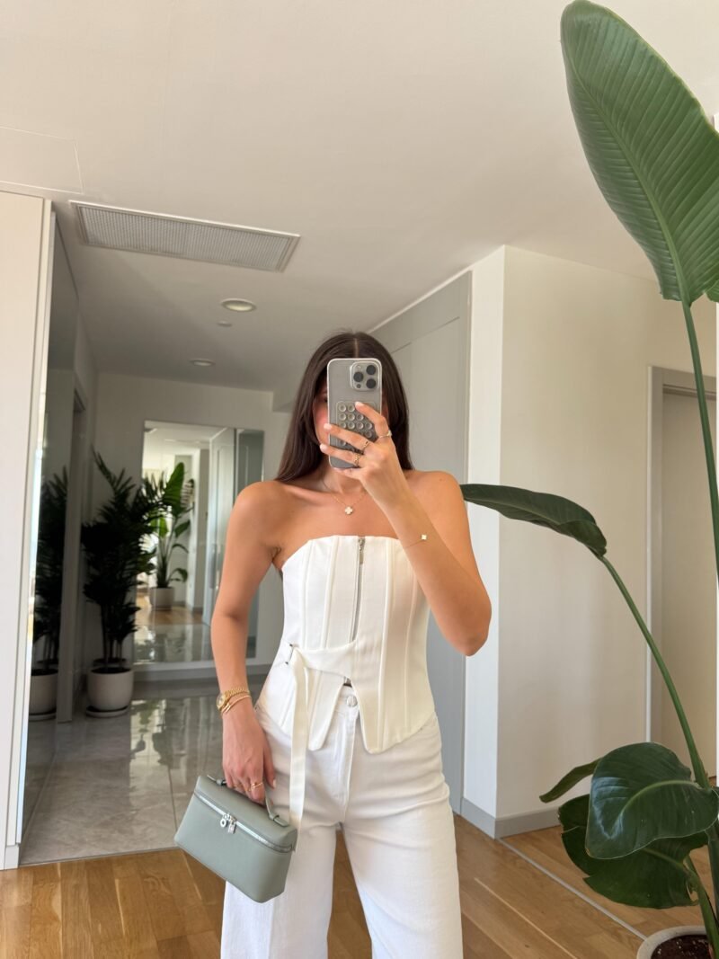 Zippered Design Corset Blouse - White