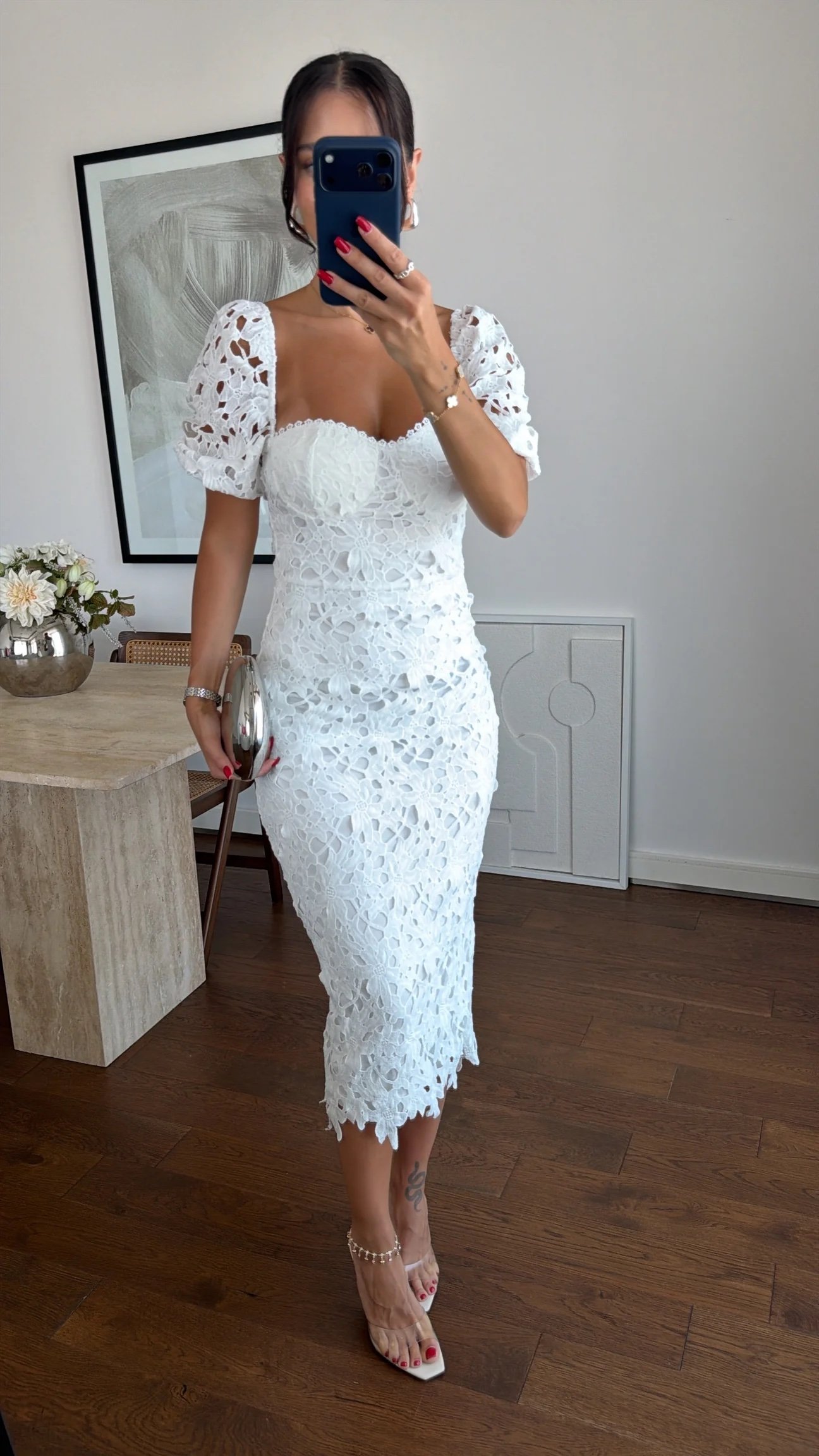 WHITE LOW-CUT LACE DESIGN DRESS - Image 5