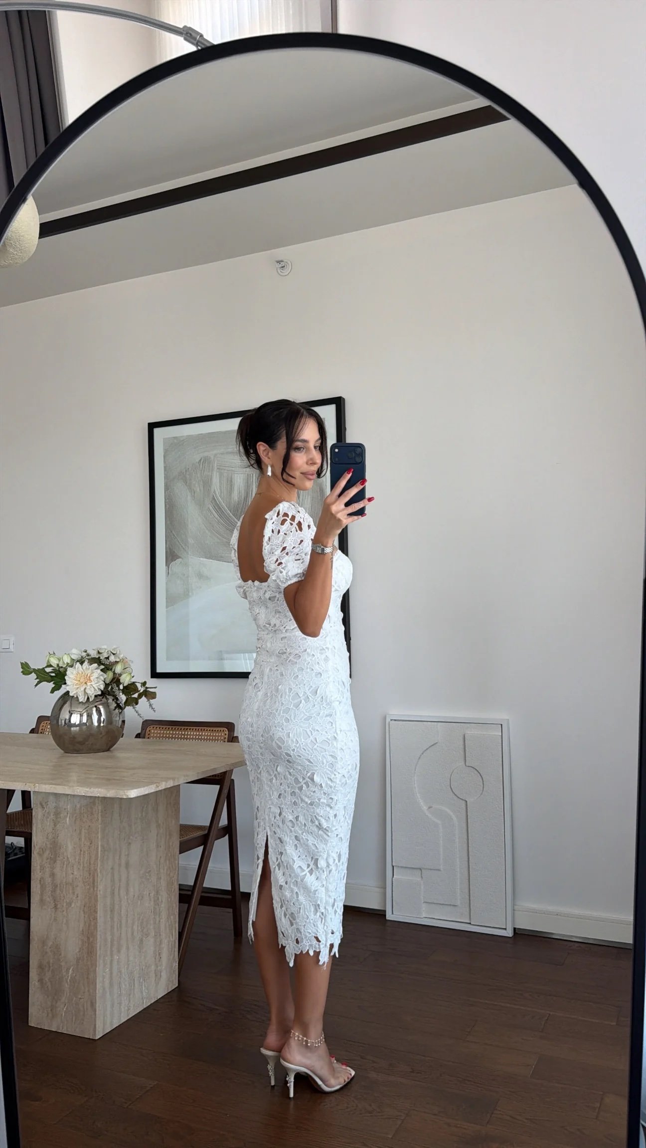 WHITE LOW-CUT LACE DESIGN DRESS - Image 6