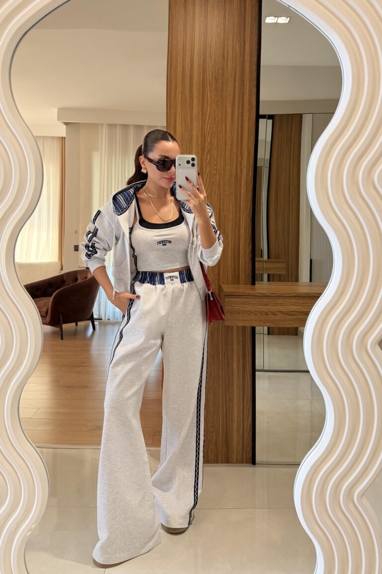 Southwest Embroidered Hooded Jacket With  Crop Top And  Detail Sweatpants