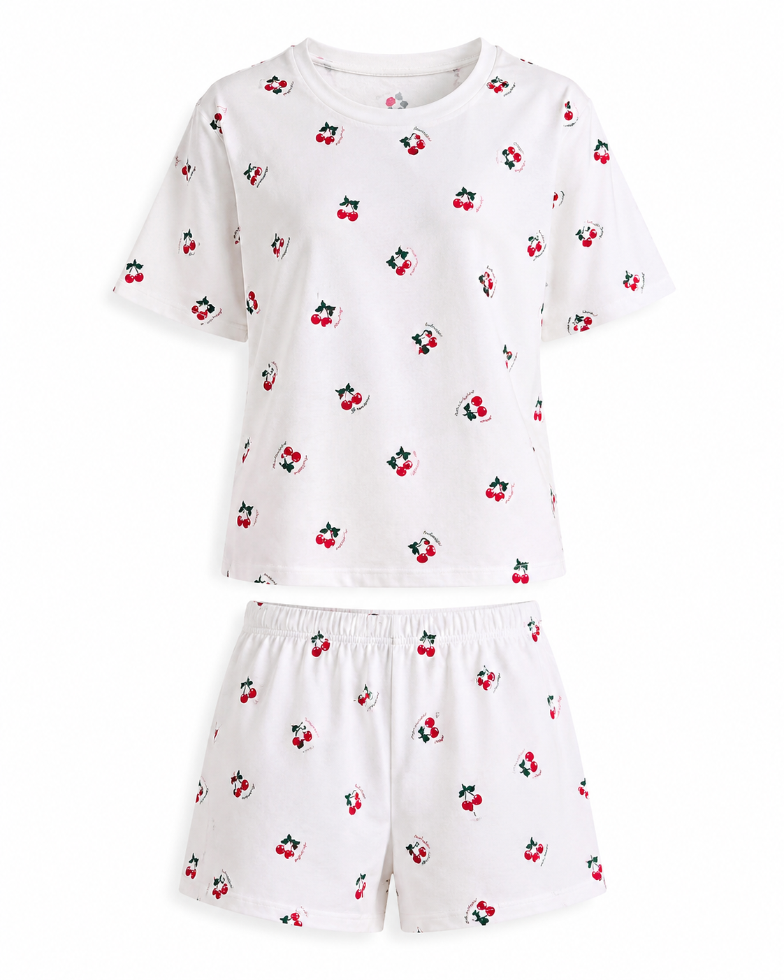 White Cherry Patterned Shorts Pajama Set