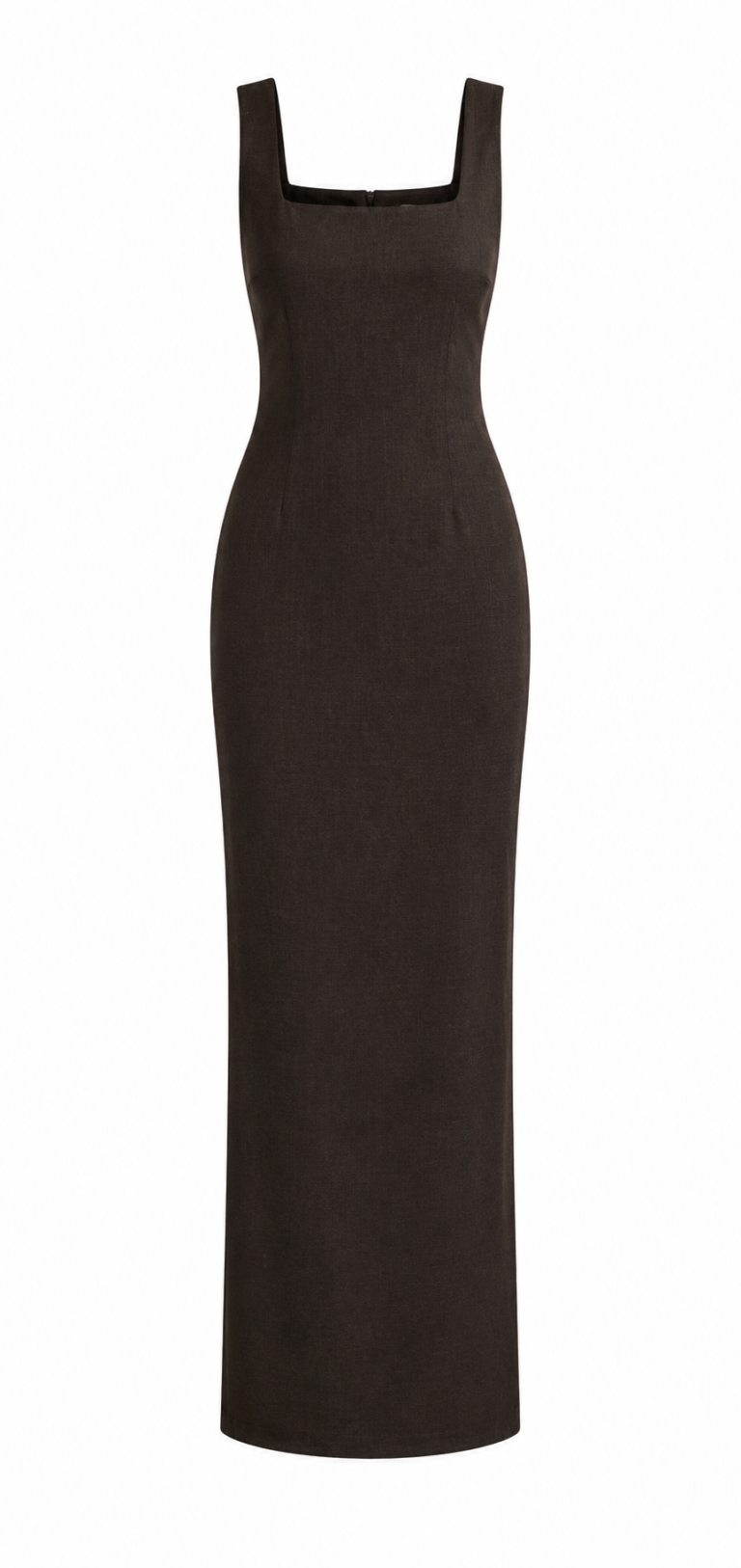 Long Square Neck Pencil Dress- brown