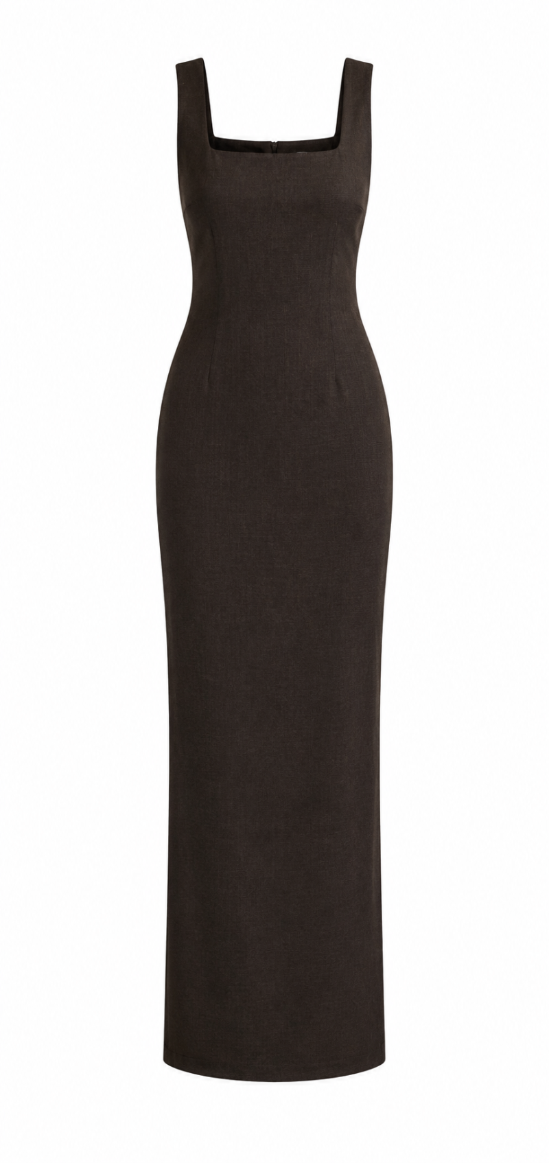 Long Square Neck Pencil Dress- brown
