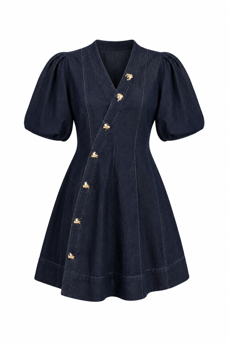 Vienna Denim Balloon Sleeve Dress