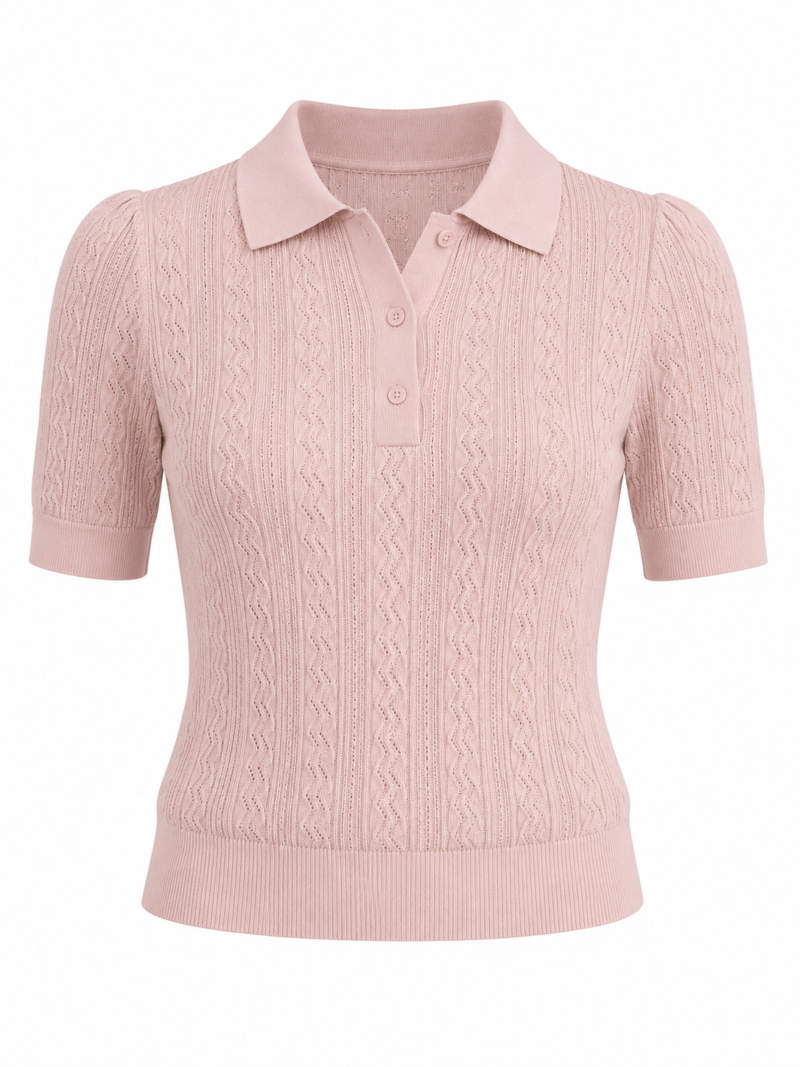 Polo Yaka Ajurlu T-shirt Blouse