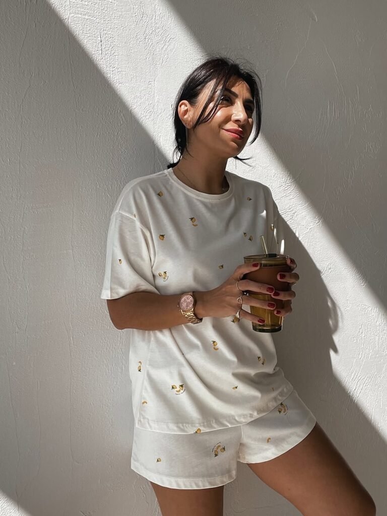 Lemon Patterned Shorts Pajama Set