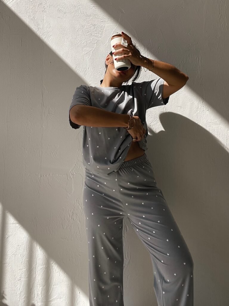 Heart Patterned Gray Pajama Set
