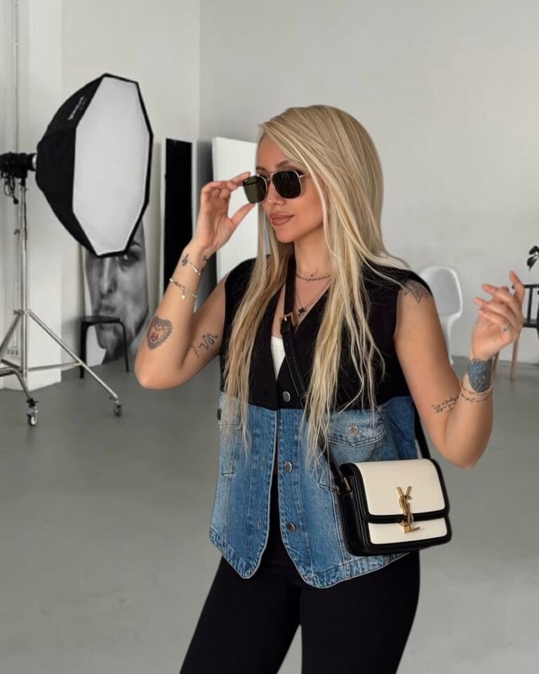 Denim detailed blazer vest