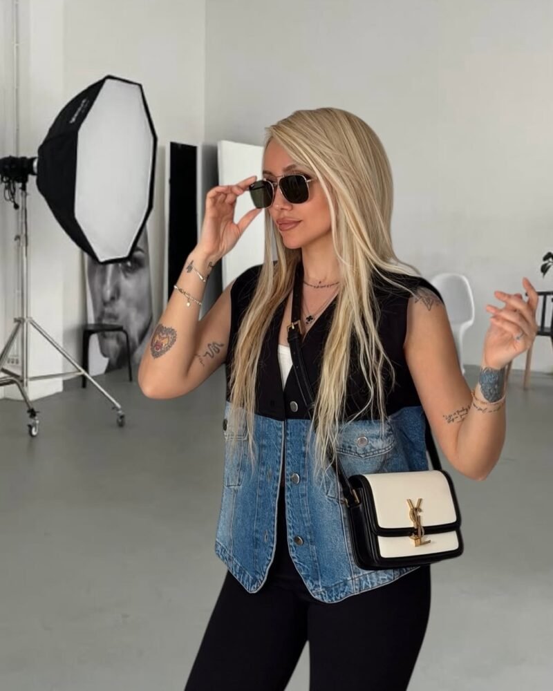 Denim detailed blazer vest