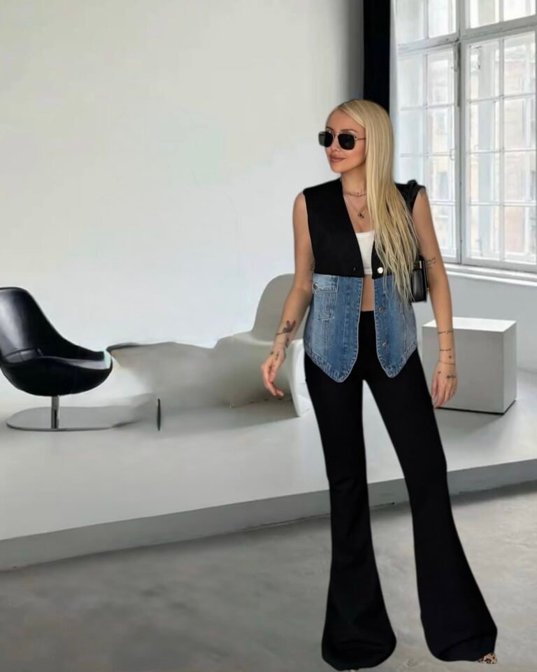 Black Spanish-style wide-leg Lycra belted trousers