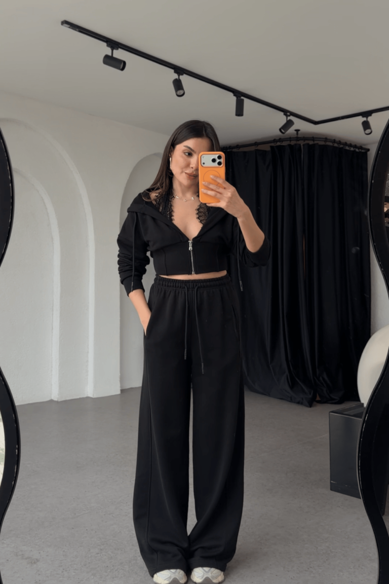 Loney Black Tracksuit with Lace Details