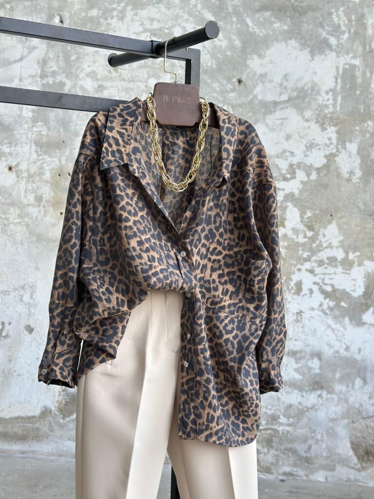 Dropped Shoulder Oversize Leopard Print Shirt (Brown)