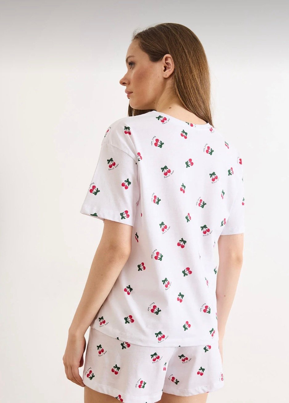 White Cherry Patterned Shorts Pajama Set - Image 4