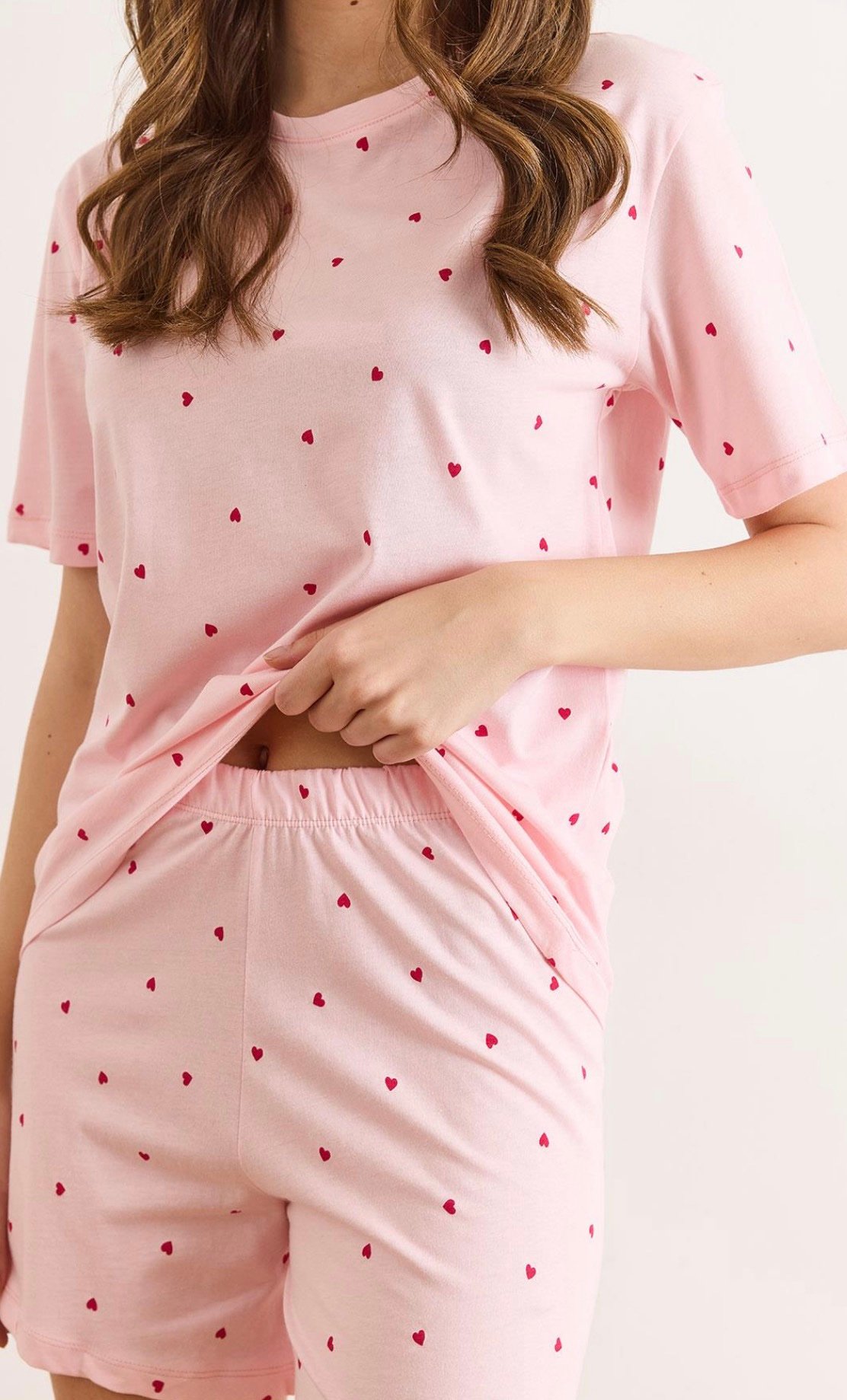 Powder pink Heart Patterned Shorts Pajama Set - Image 4