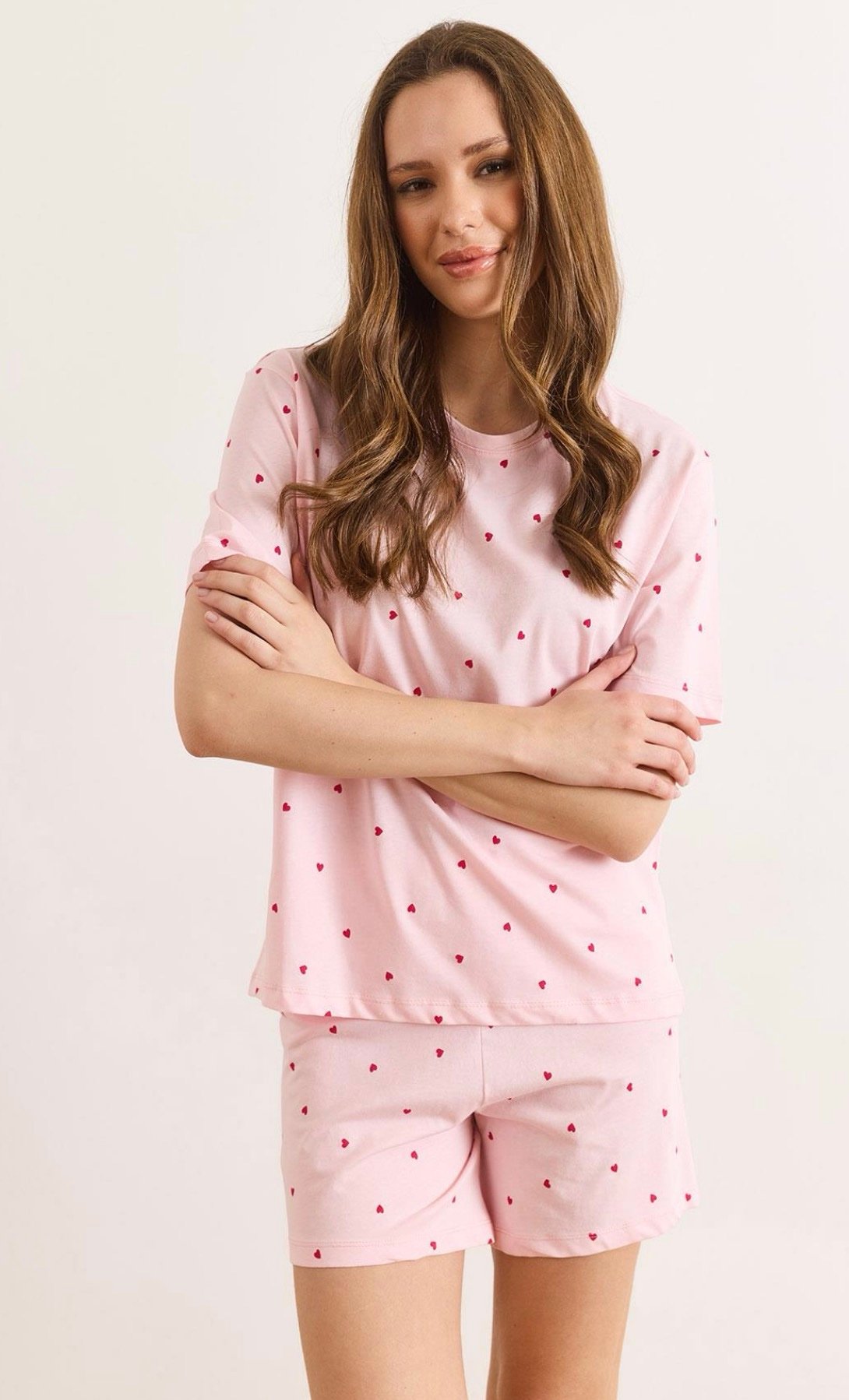 Powder pink Heart Patterned Shorts Pajama Set - Image 5