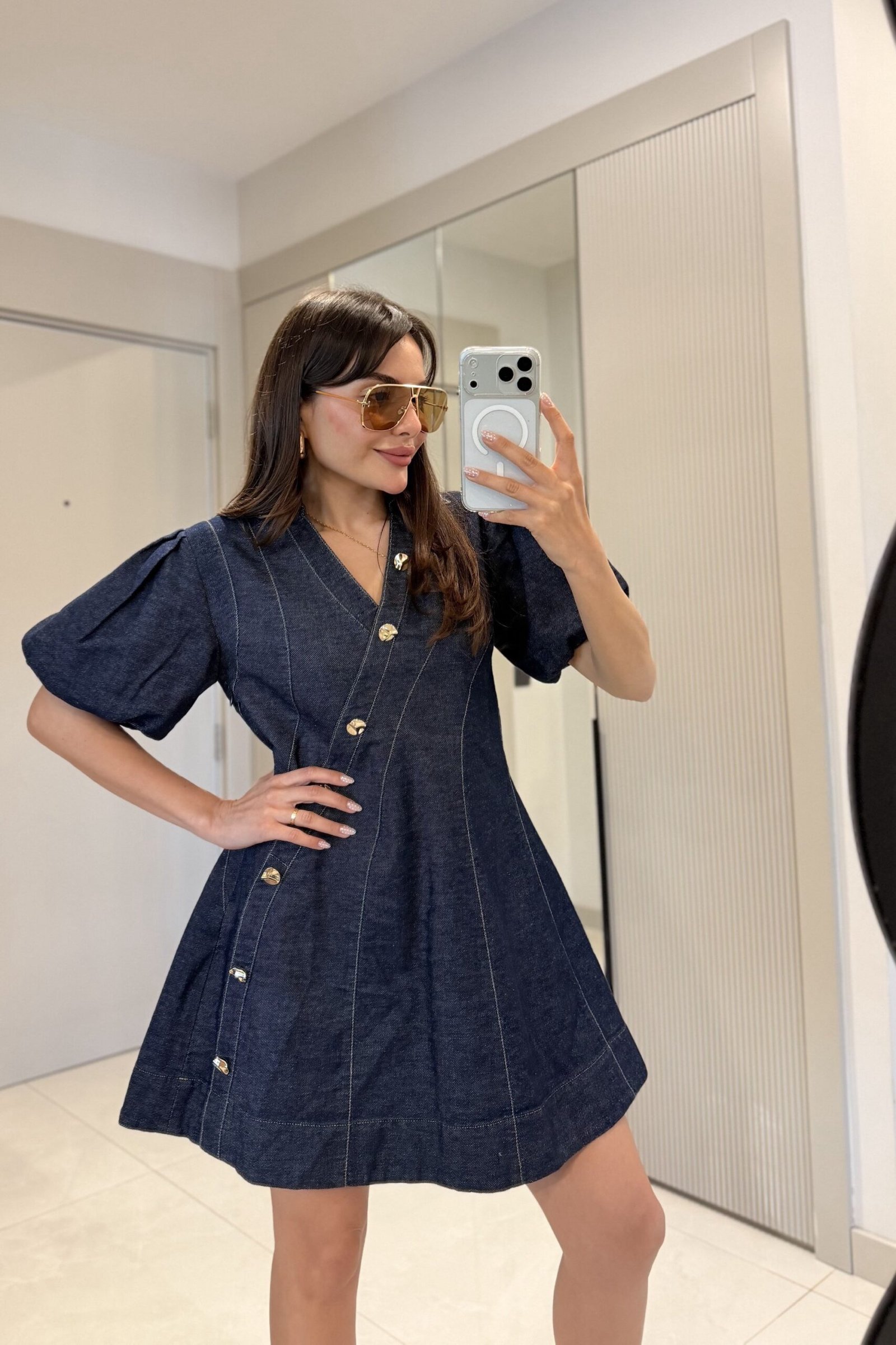Vienna Denim Balloon Sleeve Dress - Image 2