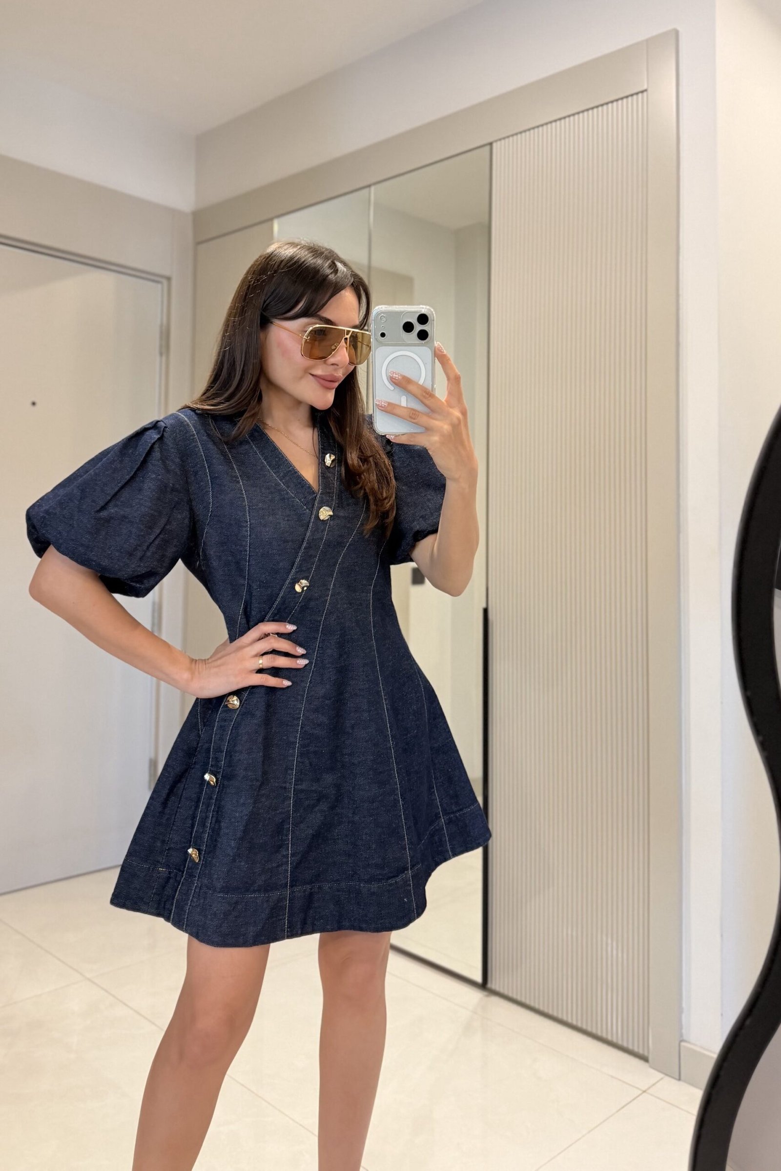 Vienna Denim Balloon Sleeve Dress - Image 3