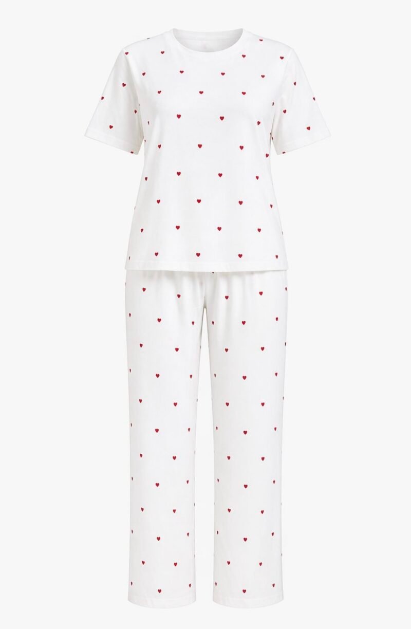 Cream-Colored Pajama Set with Heart Pattern